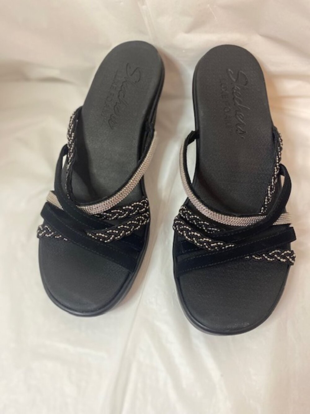 Skechers Cali Rumble On Dreamy Days Strappy Wedge Sandals Black Pewter, Size 9